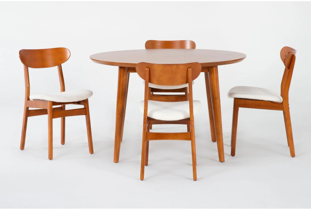 Alton Cherry Brown II Mid-Century Wood 48" Round Dining Set For 4