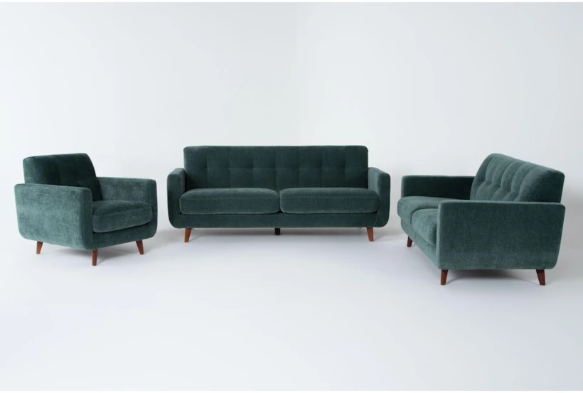 Allie Midnight Jade Green Fabric 3 Piece Sofa/Loveseat/Arm Chair - 360