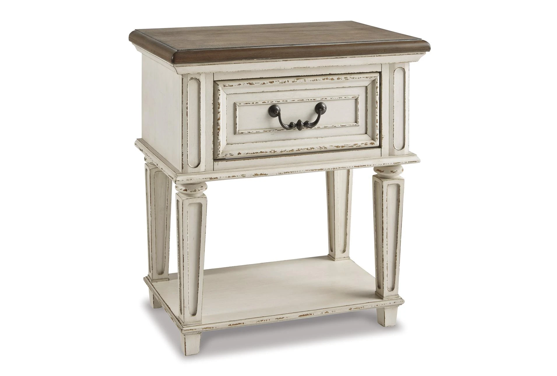 Realyn TwoTone White/Brown 1 Drawer Nightstand Living Spaces