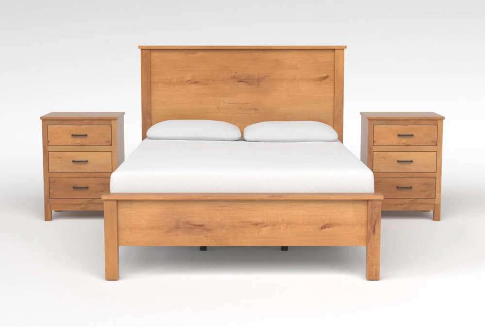 Reagan Toffee II King Wood 3 Piece Bedroom Set With 2 3-Drawer Nighstand, Made in the USA