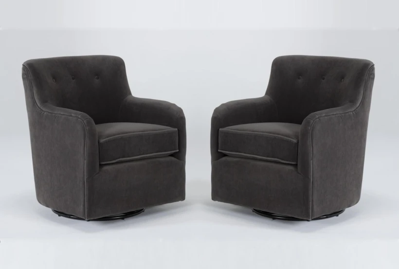 Katrina Velvet Grey Fabric Swivel Glider Arm Chairs, Set of 2 - 360