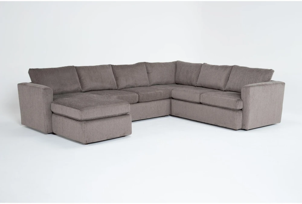 Basil Grey Fabric Modular 125" 4 Piece U-Shaped Sectional with Left Arm Facing Chaise