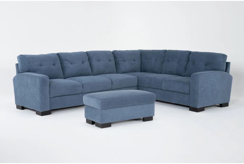 Avery Blue Fabric 116" 2 Piece L-Shaped Sectional with Left Arm Facing Sofa & Ottoman