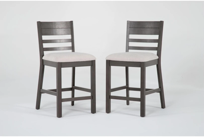 Adonis Grey Wood Back Upholstered Seat Counter Height Stool Set Of 2 - 360