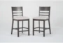 Adonis Grey Wood Back Upholstered Seat Counter Height Stool Set Of 2 - Signature