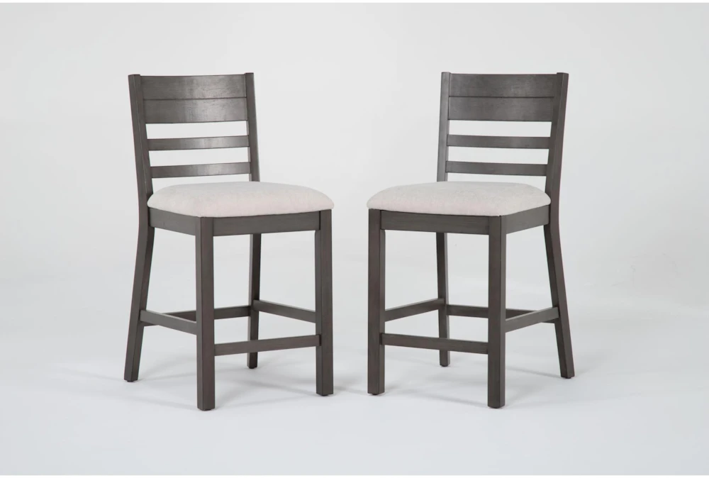 Adonis Grey Wood Back Upholstered Seat Counter Height Stool Set Of 2