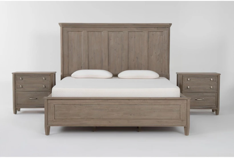 Cambria Grey Wood 3 Piece King Panel Bedroom Set With 2 Nightstands