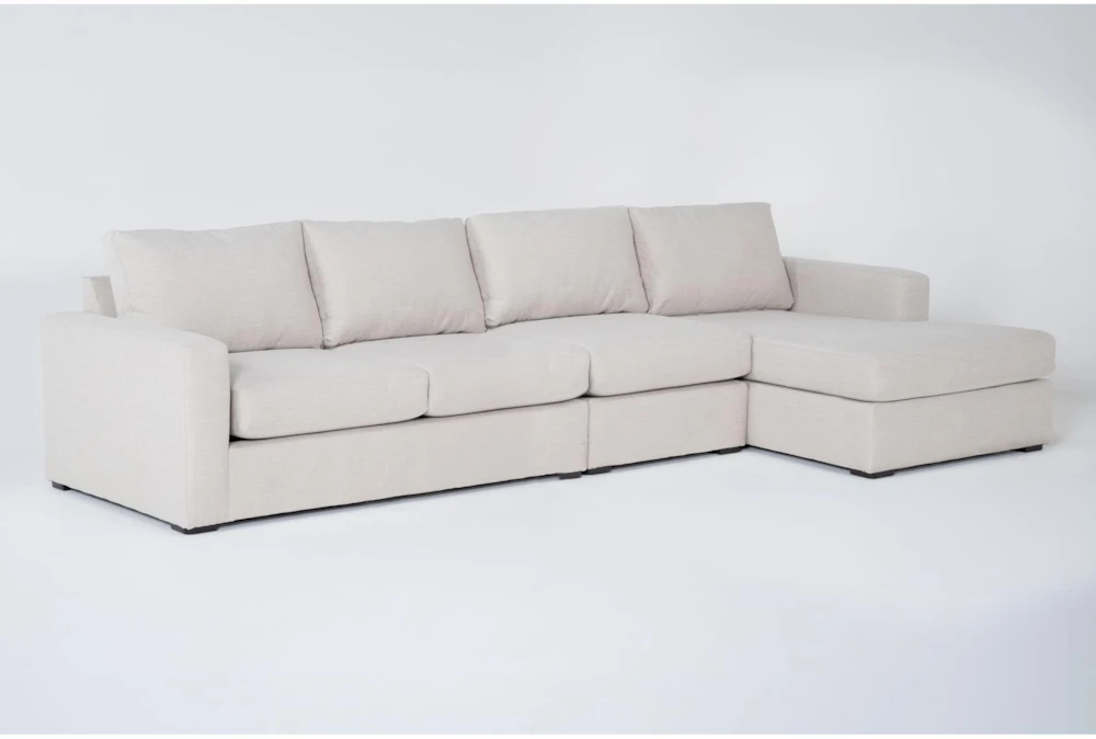 Araceli II Sand Beige Fabric Modular 138" 3 Piece Sectional with Right Arm Facing Chaise