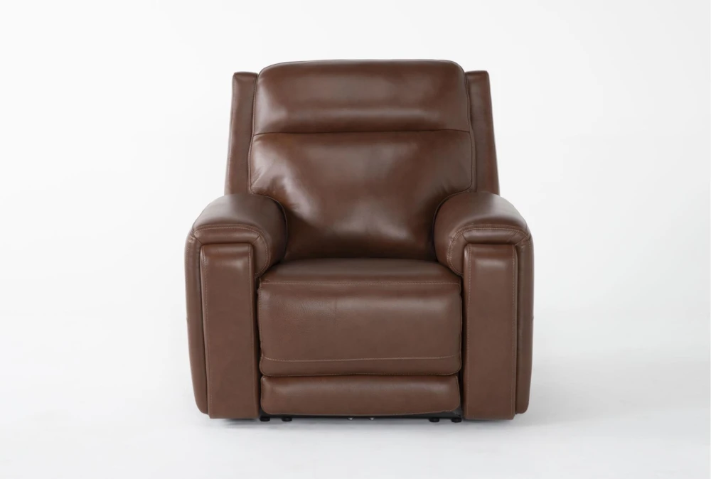 Bisbee Chestnut Brown Leather Power Zero Gravity Recliner with Power Headrest, Cupholder & USB