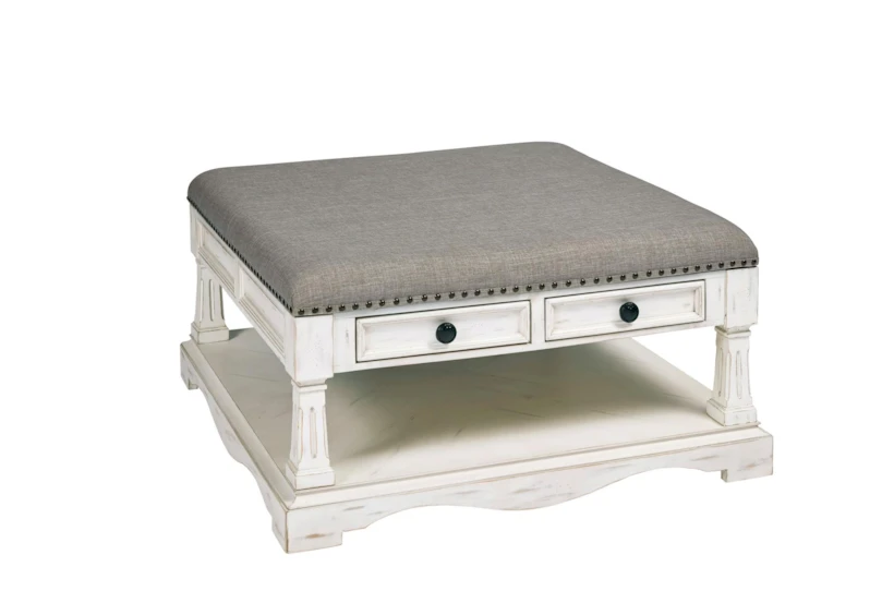 Bell White Square Coffee Ottoman With Storage Drawers - 360