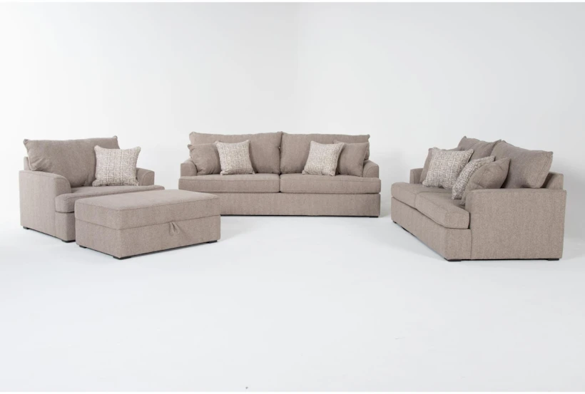 Belinha II Taupe Beige Fabric 4 Piece Sofa, Condo Sofa, Arm Chair & Ottoman Set - 360