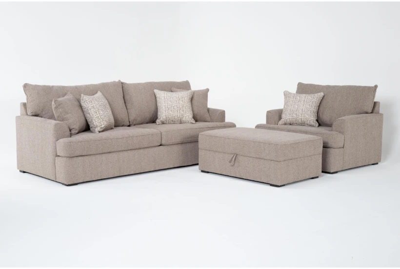 Belinha II Taupe Beige Fabric 3 Piece Queen Memory Foam Sleeper Sofa Bed, Arm Chair & Ottoman Set - 360