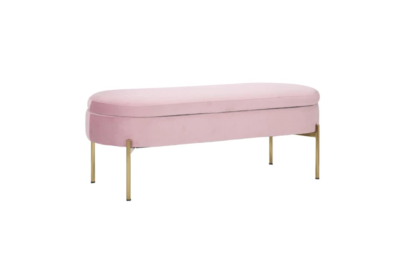 48" Modern Bright Pink Velvet + Gold Steel Legs Storage Bench - 360