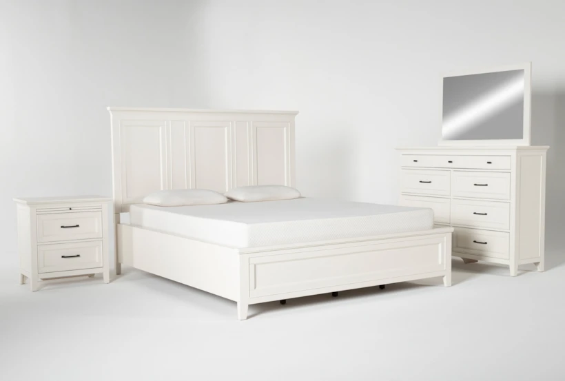 Presby White King Wood Panel 4 Piece Bedroom Set With Dresser, Mirror & Nightstand - 360