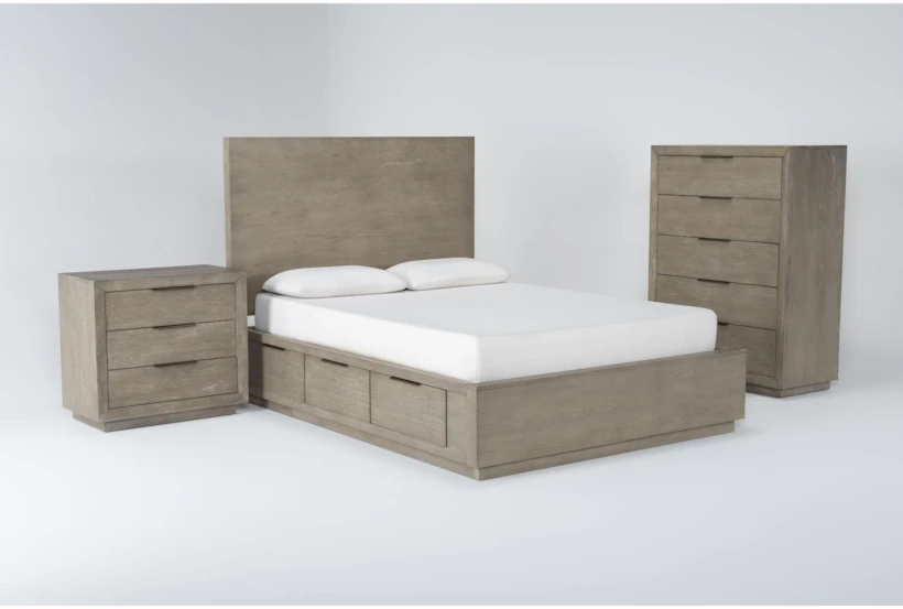 Pierce Natural King Storage 3 Piece Bedroom Set With Chest & 3 Drawer