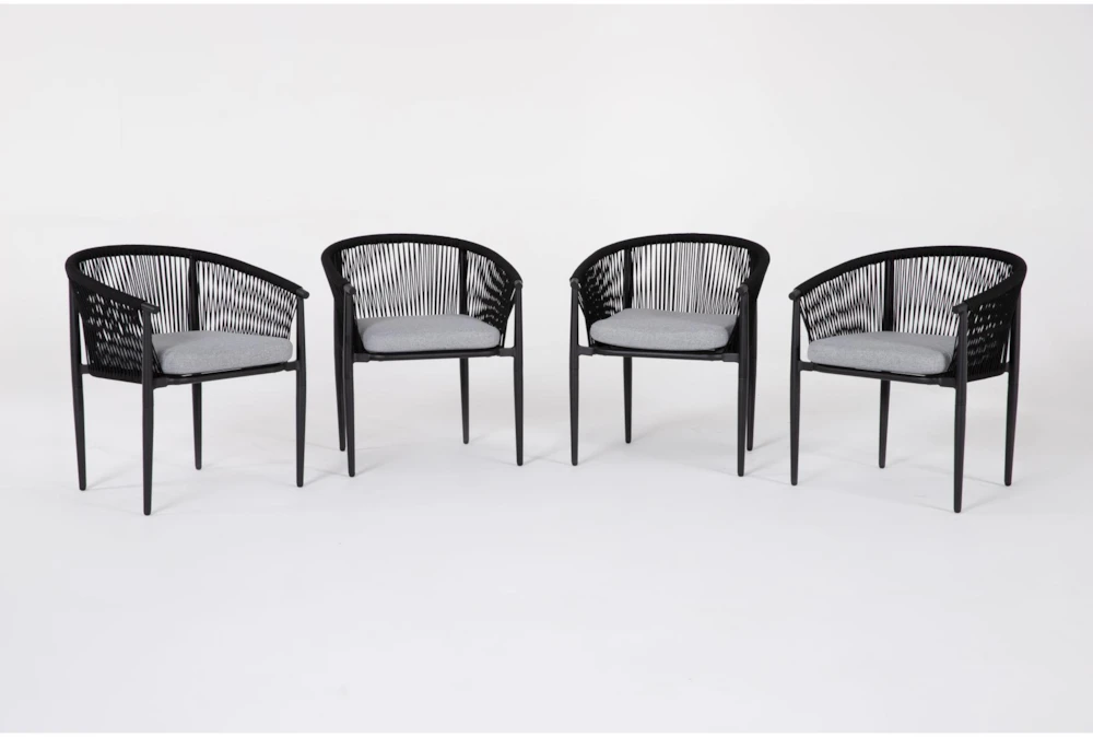 Madrid Black Rope + Metal Frame Outdoor Dining Chair Set of 4