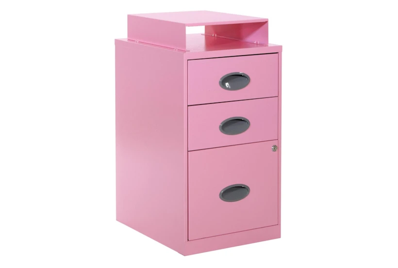 Pink 3 Drawer Locking Metal Filing Cabinet With Top Shelf - 360