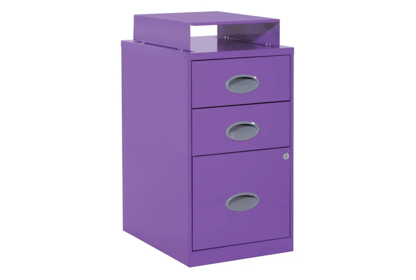 Purple 3 Drawer Locking Metal Filing Cabinet With Top Shelf - 360