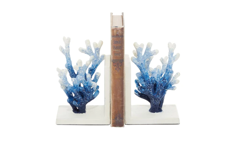 7" Blue White Ombre Metal Coral Bookends - 360