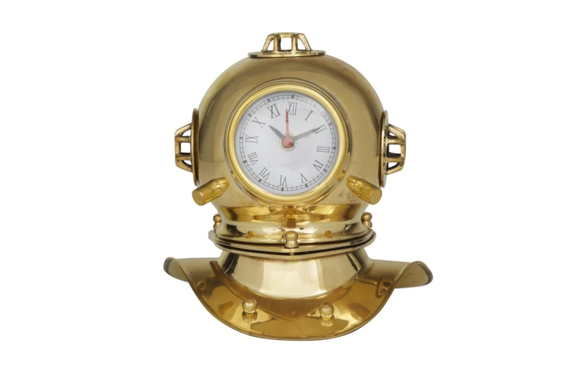 8" Gold Metal Diver Helmet Clock - 360