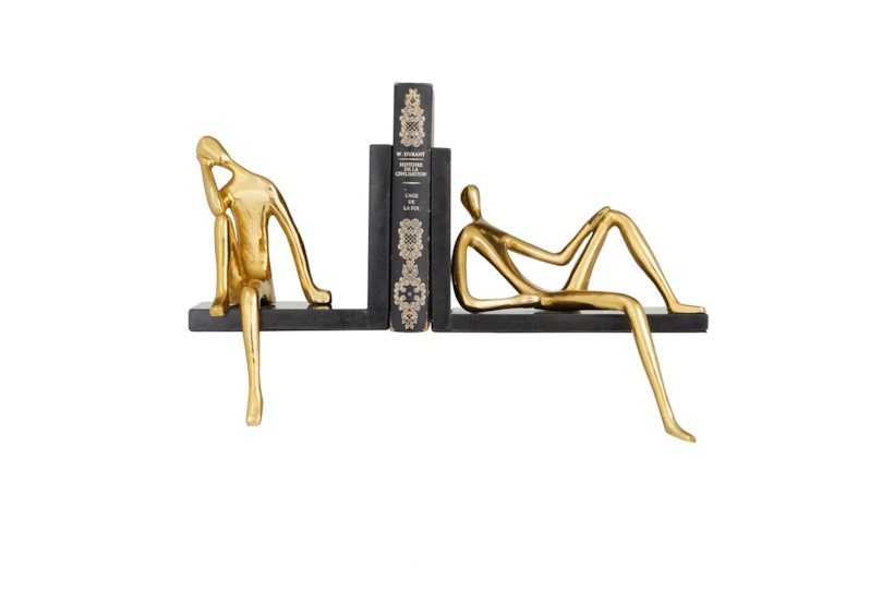 9" Gold Metal Resting Figures Bookends - 360