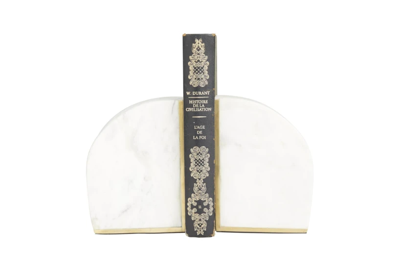 5.5" White Marble Arched Minimalist Bookends - 360
