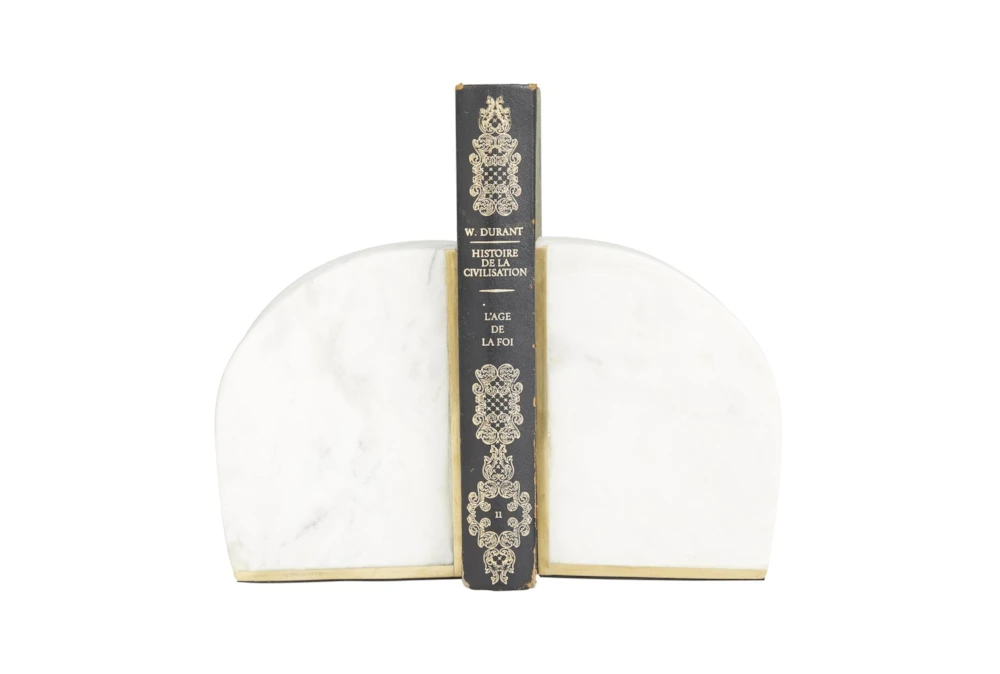 5.5" White Marble Arched Minimalist Bookends