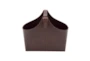 14" Dark Brown Genuine Leather Magazine Holder Basket - Signature