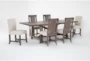 Jaxon Grey Rectangular Wood 76-96" Extendable Dining Table With 4 Wood Chair + 2 Upholstered Chair Set For 6 - Side