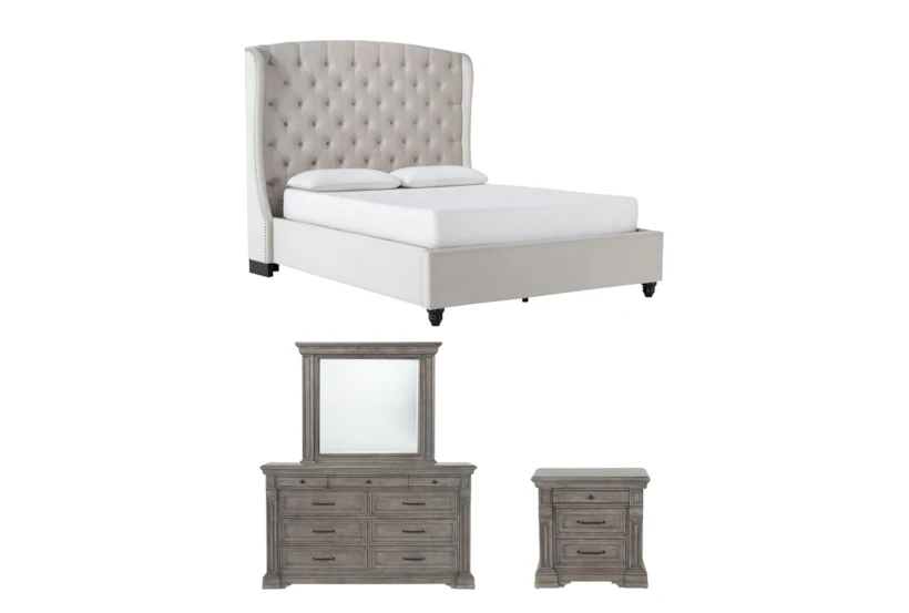 Mariah California King Velvet Upholstered 4 Piece Bedroom Set With Adriana II Dresser, Mirror & Nightstand - 360
