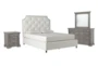 Sophia White II King Upholstered Panel 4 Piece Bedroom Set With Adriana II Dresser, Mirror & Nightstand - Signature