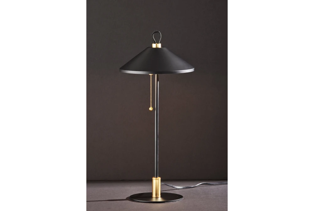 20" Black + Antique Brass Coolie Dome Led Task Table Lamp