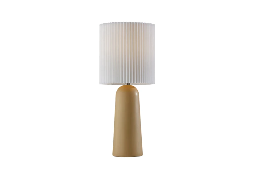 26" Beige Ceramic Cylinder Table Lamp With White Pleated Shade - 360