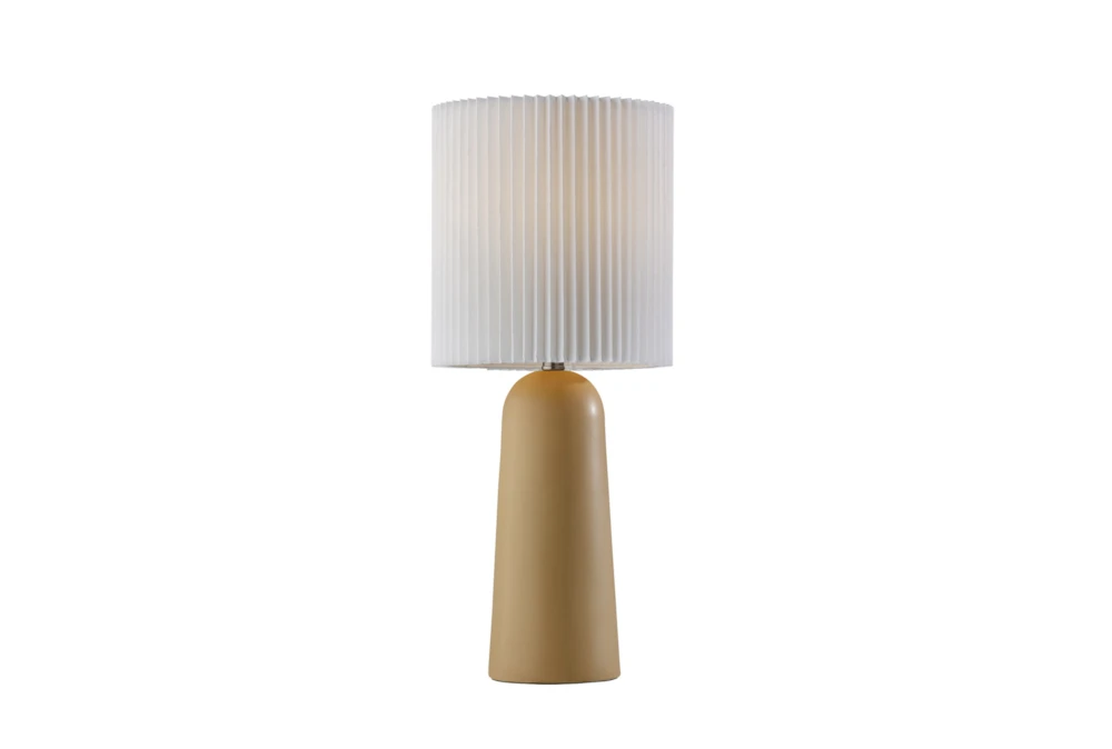 26" Beige Ceramic Cylinder Table Lamp With White Pleated Shade