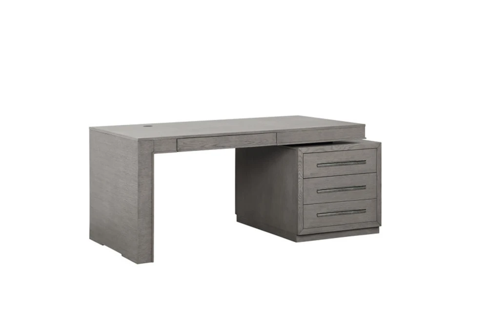Hayword 70" Grey Executive Desk With 2 Shelves + 3 Drawer Storage