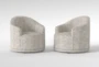 Navi Beige Mudcloth Fabric Swivel Barrel Arm Chair Set Of 2