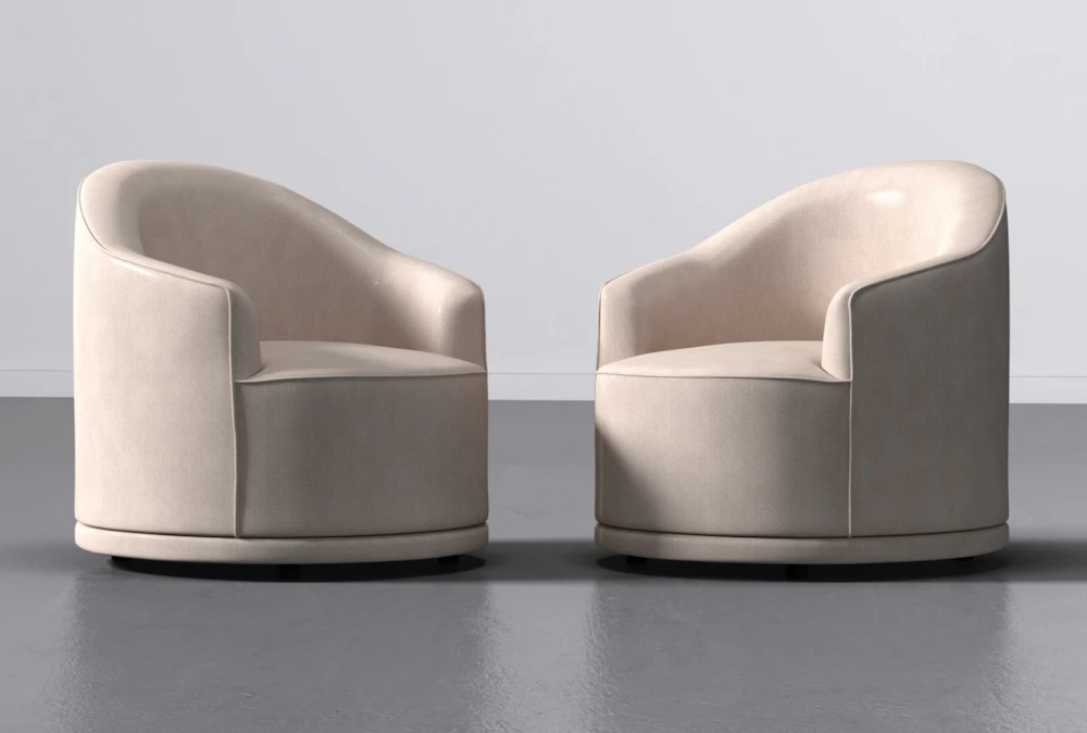 Navi Swivel Linen Barrel Arm Chair Set Of 2