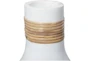 20" White Ceramic Bottle Vase With Rattan Wrap Detail - Detail