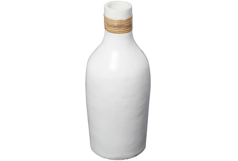 20" White Ceramic Bottle Vase With Rattan Wrap Detail - 360