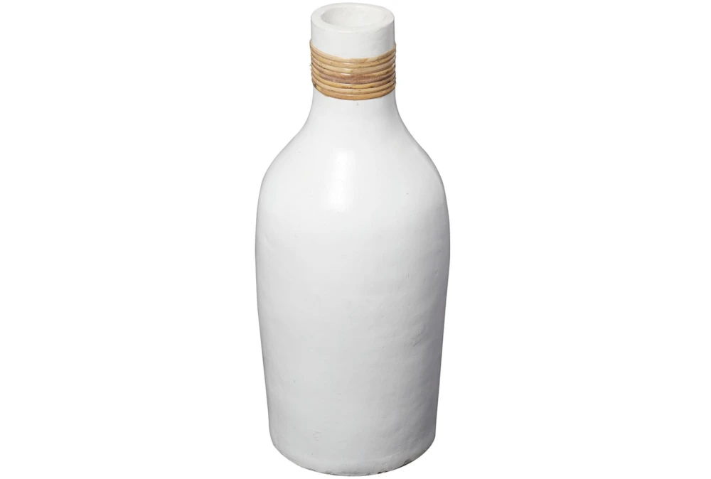 20" White Ceramic Bottle Vase With Rattan Wrap Detail
