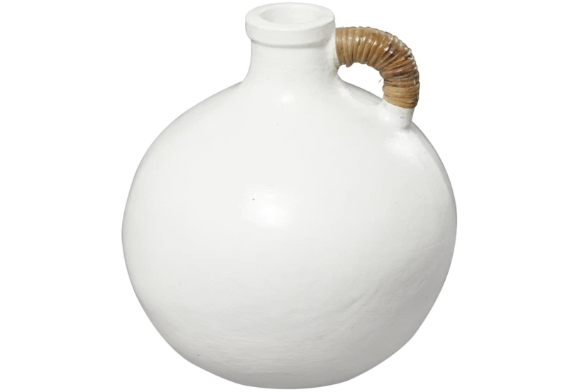 13" White Ceramic Jug Vase With Rattan Wrap Detail - 360