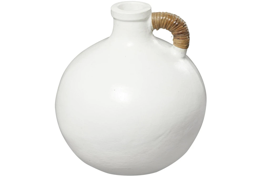 13" White Ceramic Jug Vase With Rattan Wrap Detail