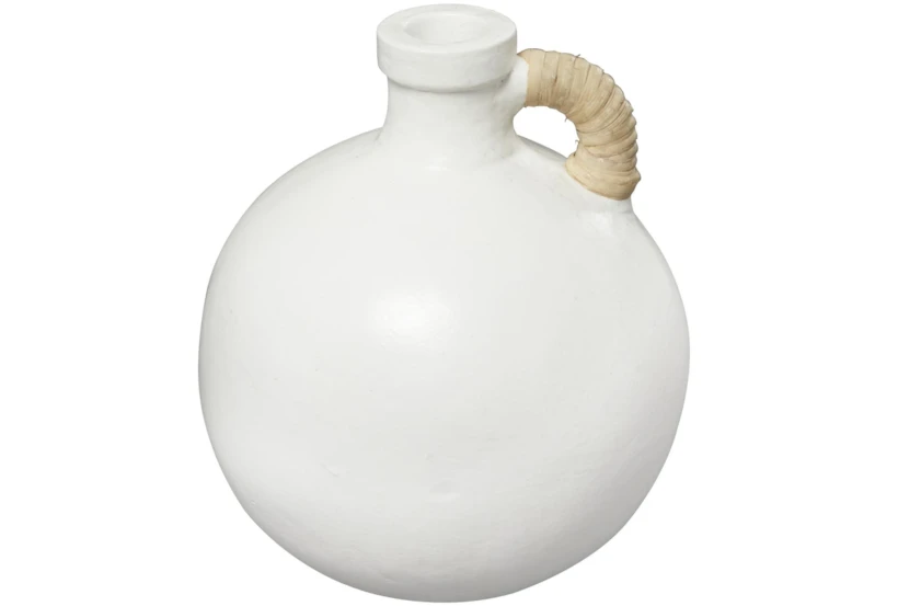 11" White Ceramic Jug Vase With Rattan Wrap Detail - 360