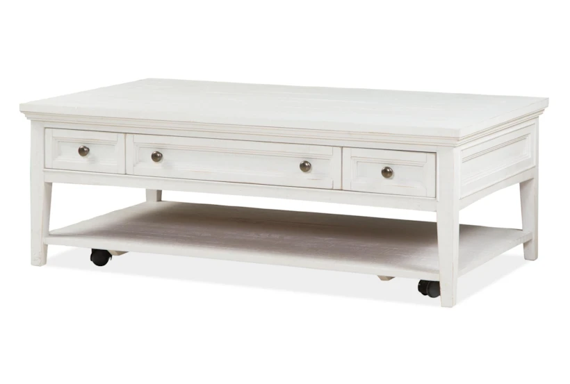 Dave White Rectangle Coffee Table With Wheels + Storage Drawers - 360