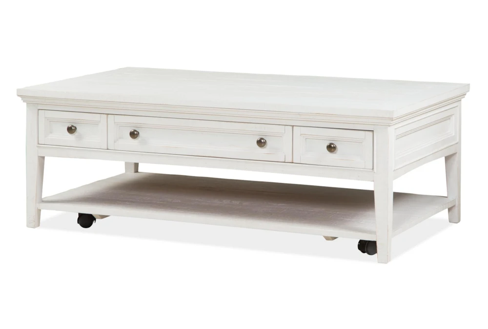 Dave White Rectangle Coffee Table With Wheels + Storage Drawers