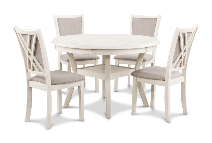 Tamy 47" Distressed White Round Dining Set For 4 - 360