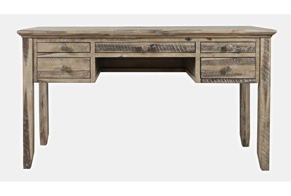56" Rustic Shores Grey Power Desk With 5 Drawers
