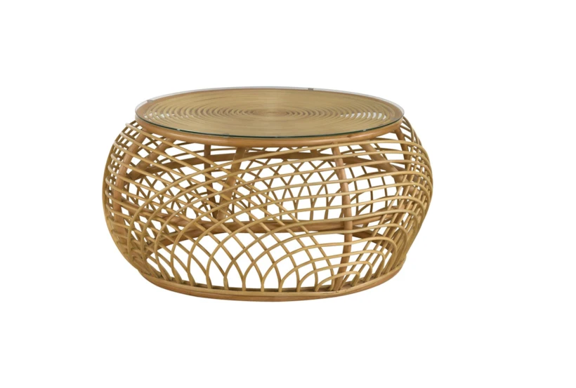 Round Brown Rattan Coffee Table - 360