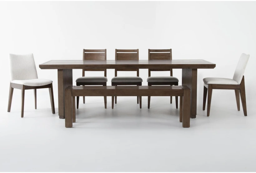 Voyage Brown 94" Trestle Dining With Bench, Wood + Upholstered Chair Set For 8 By Nate Berkus + Jeremiah Brent - 360
