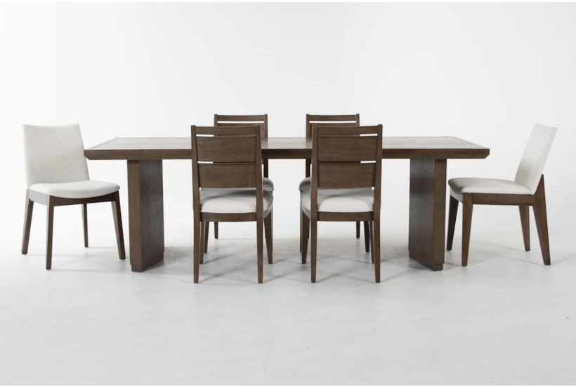 Voyage Brown 94" Trestle Dining With Wood Back + Upholstered Chair Set For 6 By Nate Berkus + Jeremiah Brent - 360